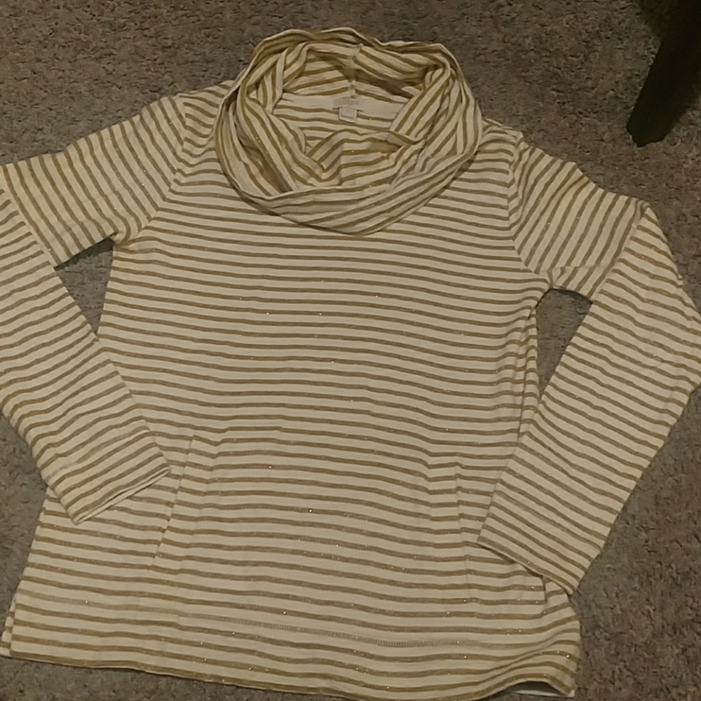 J.Crew cream gold stripe cowl shirt sweatshirt
